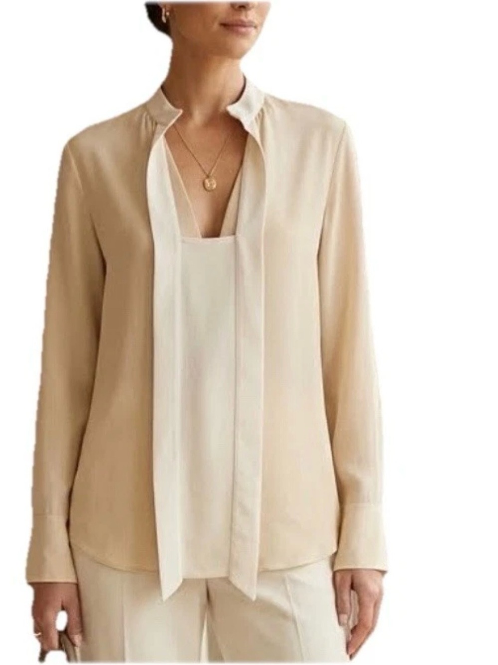 DEREK LAM Women cream Long Sleeve Silk Blouse Size 2